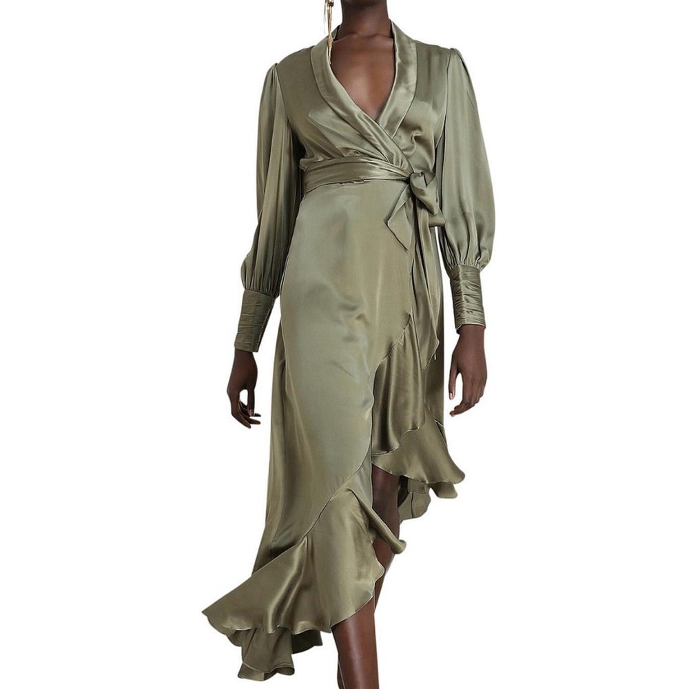 NEW Zimmerman Olive Silk Wrap Dress